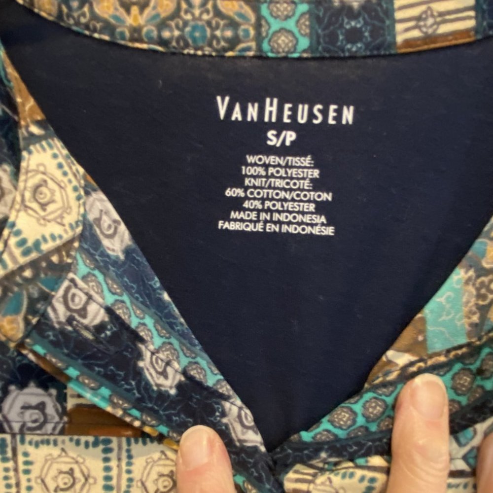VAN HEUSEN -- Blouse, Multi-Colored, 3/4 Sleeve, Button Down with Boat Neck - Picture 14 of 14
